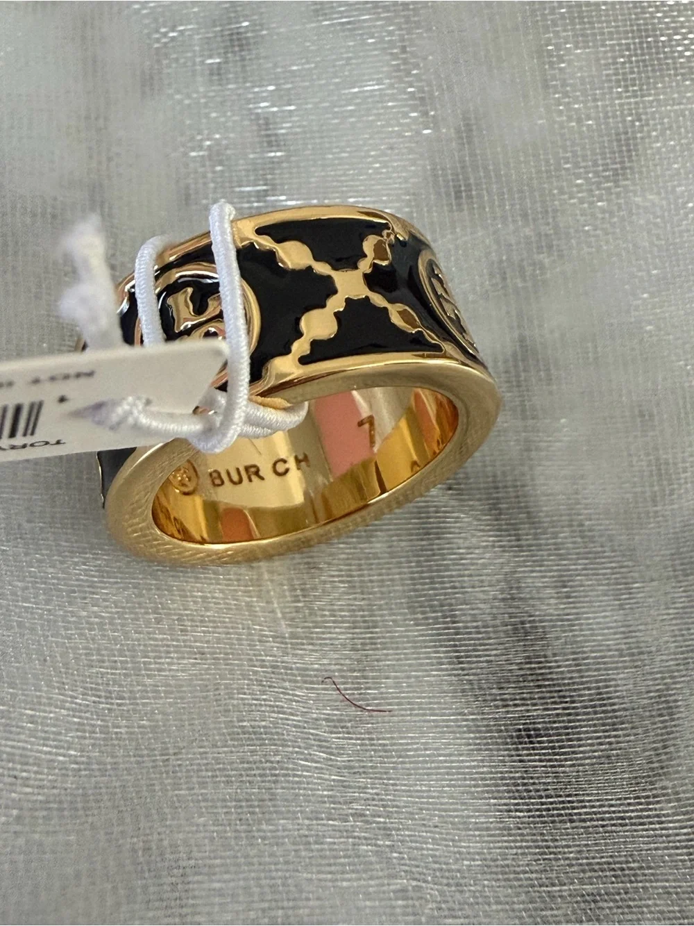 NWT Tory Burch Kira Gold and Black Enamel Ring, Authentic Size 7 with Tag